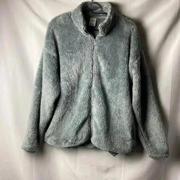 VICTORIA SECRET PINK WOMENS SIZE LARGE GRAY PLUSH ZIP FRONT TEDDY JACKET… - Picture 2 of 12